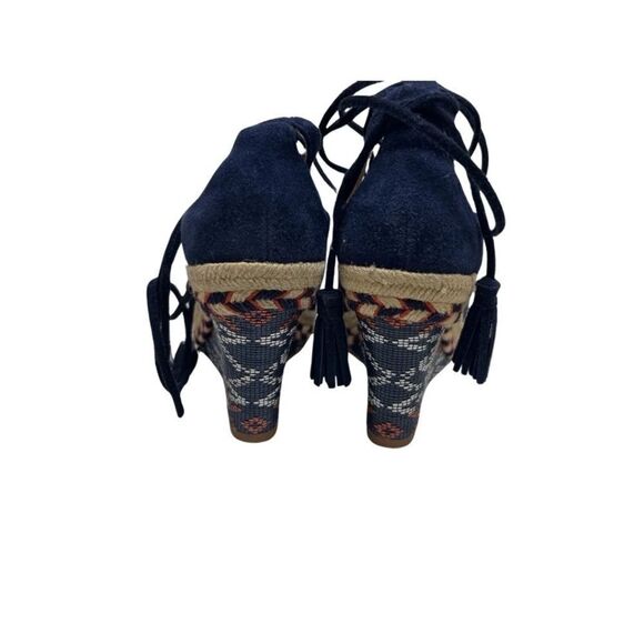 Cabi Isla Espadrille Lace-Up Wedge Sandals Navy Suede - Picture 9 of 11
